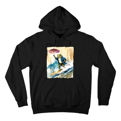 Japanese Frog Surfing Wave Funny Graphic Japan Anime Hoodie