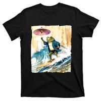 Japanese Frog Surfing Wave Funny Graphic Japan Anime T-Shirt