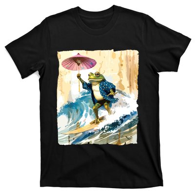 Japanese Frog Surfing Wave Funny Graphic Japan Anime T-Shirt