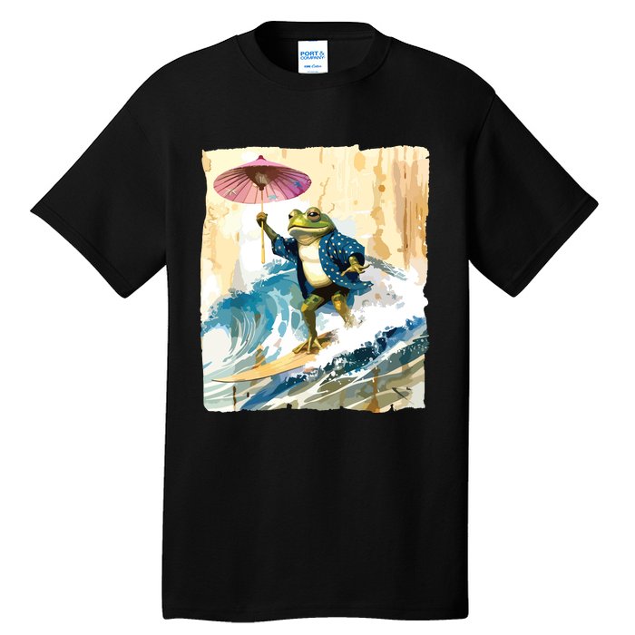 Japanese Frog Surfing Wave Funny Graphic Japan Anime Tall T-Shirt