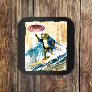 Japanese Frog Surfing Wave Funny Graphic Japan Anime Coaster