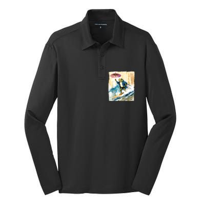 Japanese Frog Surfing Wave Funny Graphic Japan Anime Silk Touch Performance Long Sleeve Polo