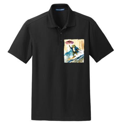 Japanese Frog Surfing Wave Funny Graphic Japan Anime Dry Zone Grid Polo