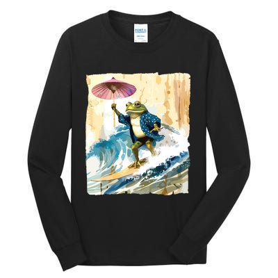 Japanese Frog Surfing Wave Funny Graphic Japan Anime Tall Long Sleeve T-Shirt