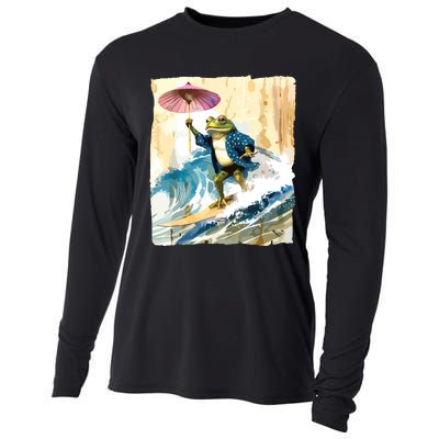 Japanese Frog Surfing Wave Funny Graphic Japan Anime Cooling Performance Long Sleeve Crew