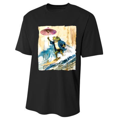 Japanese Frog Surfing Wave Funny Graphic Japan Anime Performance Sprint T-Shirt