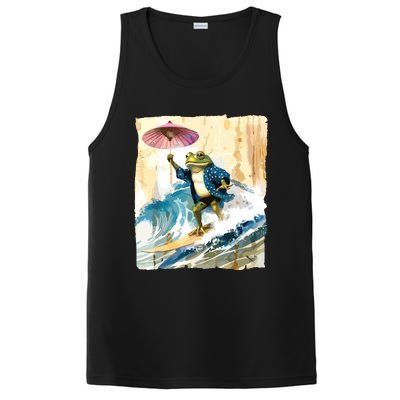 Japanese Frog Surfing Wave Funny Graphic Japan Anime PosiCharge Competitor Tank