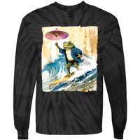 Japanese Frog Surfing Wave Funny Graphic Japan Anime Tie-Dye Long Sleeve Shirt