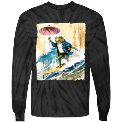 Japanese Frog Surfing Wave Funny Graphic Japan Anime Tie-Dye Long Sleeve Shirt