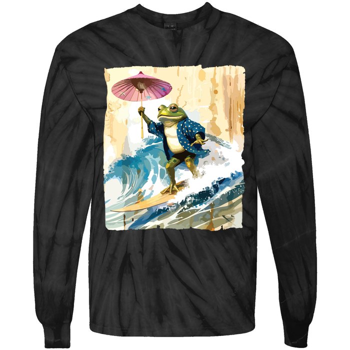 Japanese Frog Surfing Wave Funny Graphic Japan Anime Tie-Dye Long Sleeve Shirt