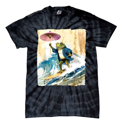 Japanese Frog Surfing Wave Funny Graphic Japan Anime Tie-Dye T-Shirt