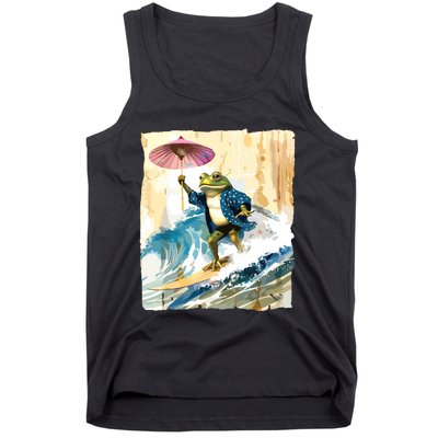 Japanese Frog Surfing Wave Funny Graphic Japan Anime Tank Top