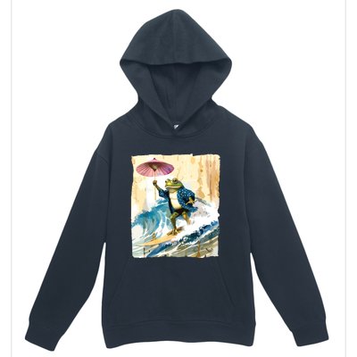 Japanese Frog Surfing Wave Funny Graphic Japan Anime Urban Pullover Hoodie