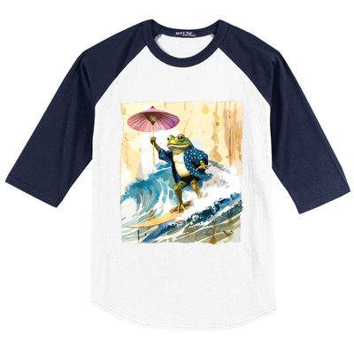 Japanese Frog Surfing Wave Funny Graphic Japan Anime Baseball Sleeve Shirt