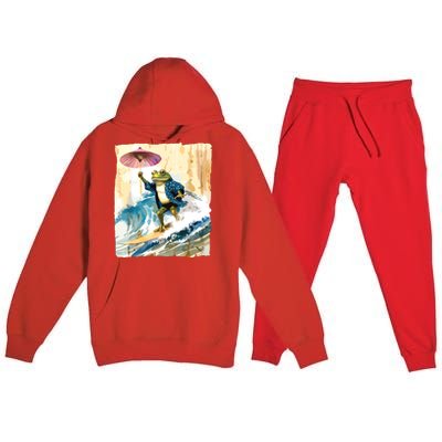 Japanese Frog Surfing Wave Funny Graphic Japan Anime Premium Hooded Sweatsuit Set