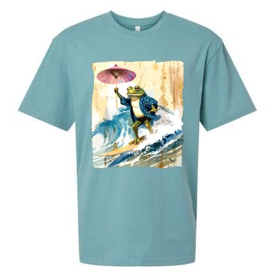 Japanese Frog Surfing Wave Funny Graphic Japan Anime Sueded Cloud Jersey T-Shirt