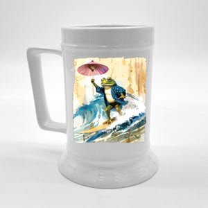 Japanese Frog Surfing Wave Funny Graphic Japan Anime Beer Stein