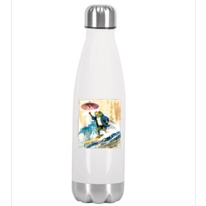 Japanese Frog Surfing Wave Funny Graphic Japan Anime Stainless Steel Insulated Water Bottle