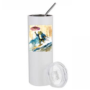 Japanese Frog Surfing Wave Funny Graphic Japan Anime Stainless Steel Tumbler