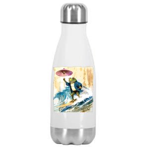 Japanese Frog Surfing Wave Funny Graphic Japan Anime Stainless Steel Insulated Water Bottle