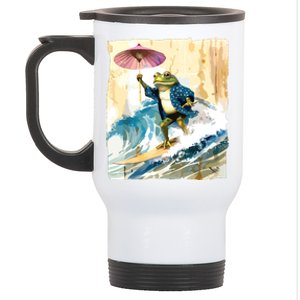 Japanese Frog Surfing Wave Funny Graphic Japan Anime Stainless Steel Travel Mug