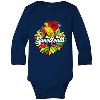 Juneteenth Fist Sunflower Black History Africa America Pride Meaningful Gift Baby Long Sleeve Bodysuit