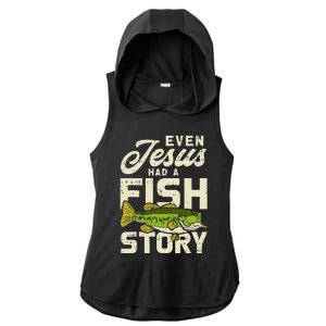 Jesus Fish Story Fisherman God Christ Fishing Christian Gift Ladies PosiCharge Tri-Blend Wicking Draft Hoodie Tank