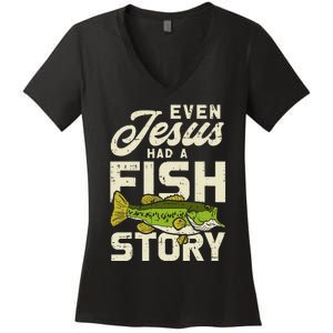 Jesus Fish Story Fisherman God Christ Fishing Christian Gift Women's V-Neck T-Shirt