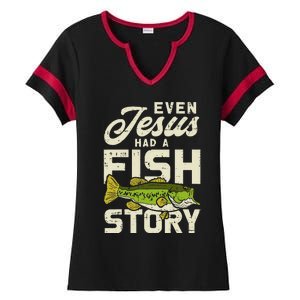 Jesus Fish Story Fisherman God Christ Fishing Christian Gift Ladies Halftime Notch Neck Tee