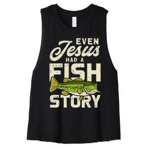 Jesus Fish Story Fisherman God Christ Fishing Christian Gift Women's Racerback Cropped Tank