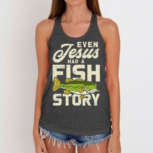 Jesus Fish Story Fisherman God Christ Fishing Christian Gift Women's Knotted Racerback Tank