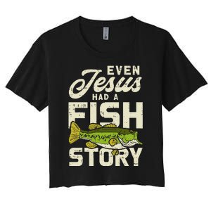 Jesus Fish Story Fisherman God Christ Fishing Christian Gift Women's Crop Top Tee