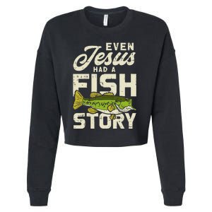 Jesus Fish Story Fisherman God Christ Fishing Christian Gift Cropped Pullover Crew