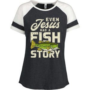 Jesus Fish Story Fisherman God Christ Fishing Christian Gift Enza Ladies Jersey Colorblock Tee