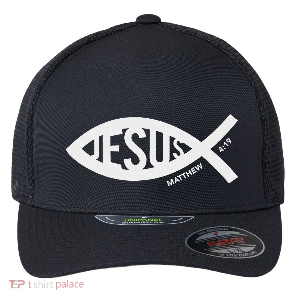 Jesus Fish Symbol Christian Flexfit Unipanel Trucker Cap