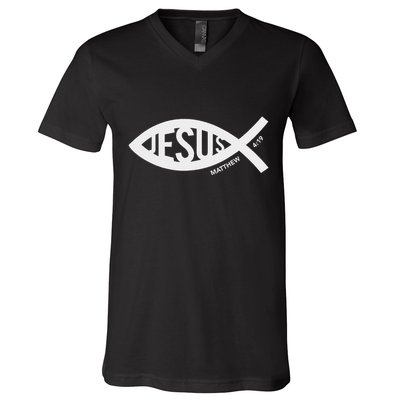 Jesus Fish Symbol Christian V-Neck T-Shirt
