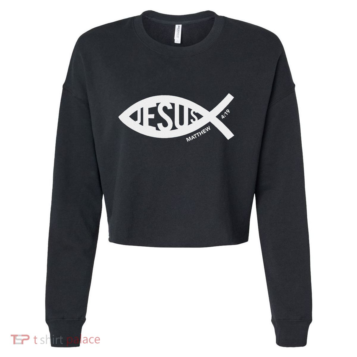 Jesus Fish Symbol Christian Cropped Pullover Crew