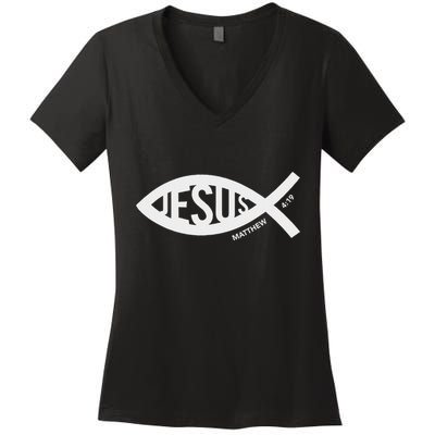 Jesus Fish Symbol Christian Women's V-Neck T-Shirt