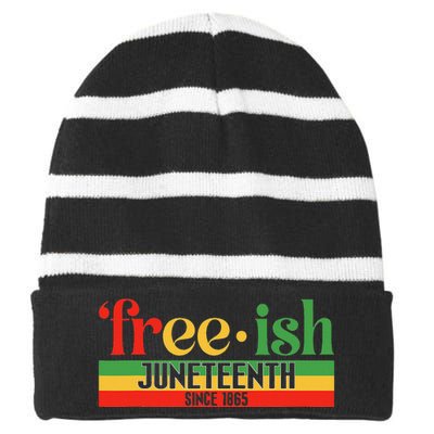 Juneteenth Freeish Since 1865 Celebration Black Month Striped Beanie with Solid Band