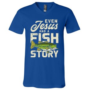 Jesus Fish Story Fisherman God Christ Fishing Christian Gift V-Neck T-Shirt