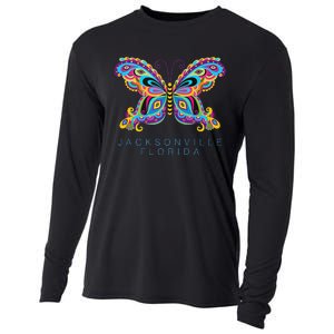 Jacksonville Florida Souvenir Butterfly Graphic Cooling Performance Long Sleeve Crew