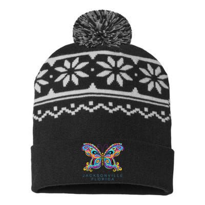 Jacksonville Florida Souvenir Butterfly Graphic USA-Made Snowflake Beanie