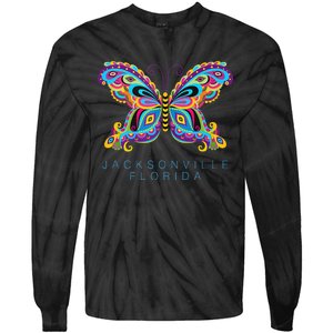 Jacksonville Florida Souvenir Butterfly Graphic Tie-Dye Long Sleeve Shirt