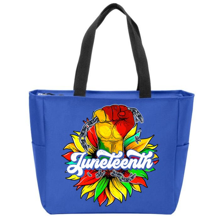 Juneteenth Fist Sunflower Black History Africa America Pride Cute Gift Zip Tote Bag