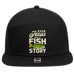 Jesus Fish Story Fisherman God Christ Fishing 7 Panel Mesh Trucker Snapback Hat