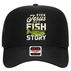 Jesus Fish Story Fisherman God Christ Fishing High Crown Mesh Back Trucker Hat