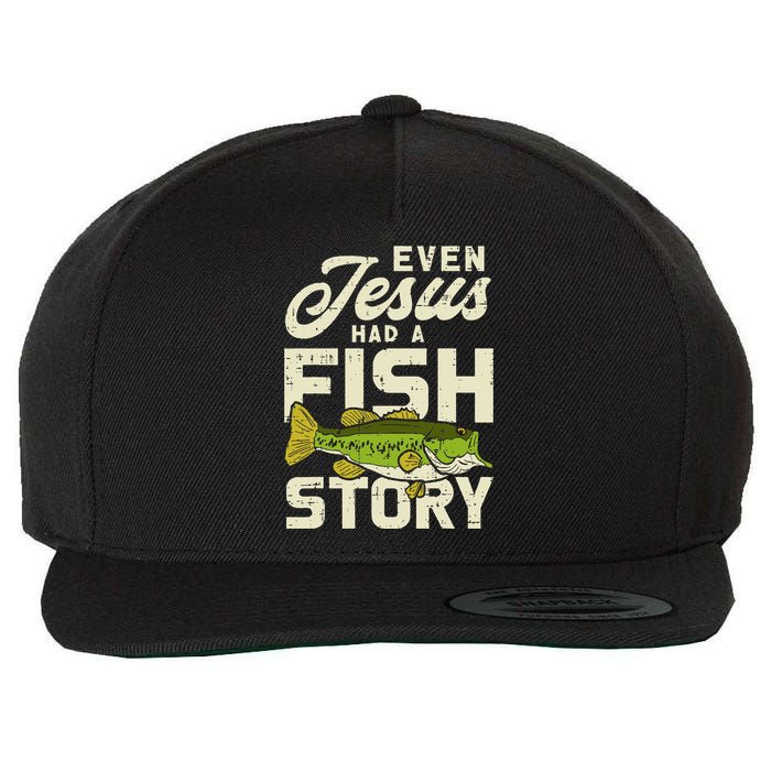 Jesus Fish Story Fisherman God Christ Fishing Wool Snapback Cap