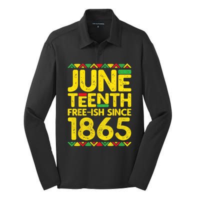 Juneteenth Freeish Since 1865 Black Pride Silk Touch Performance Long Sleeve Polo