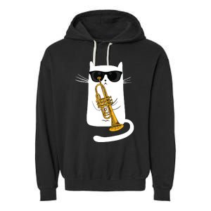 Jazz Funk Soul Cool Cute Cat Playing Trumpet Garment-Dyed Fleece Hoodie