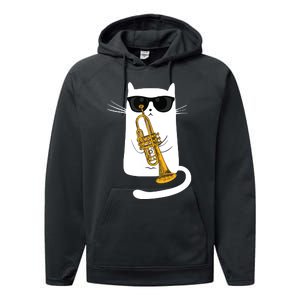 Jazz Funk Soul Cool Cute Cat Playing Trumpet Performance Fleece Hoodie